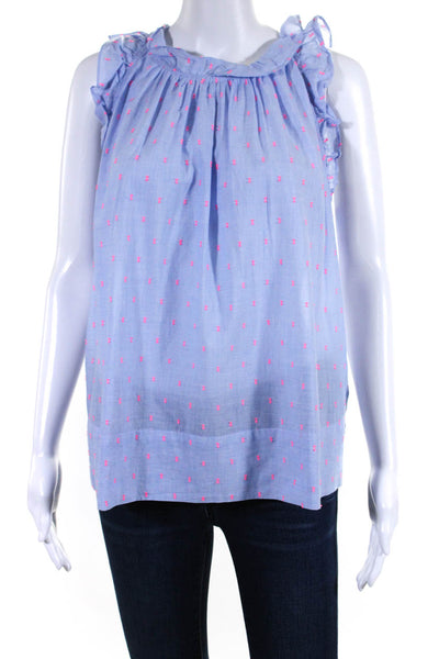 Lilly Pulitzer Women's V-Neck Sleeveless Ruffle Cotton Blouse Blue Size L