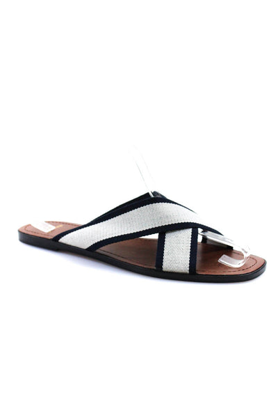 J Crew Women's Strappy Flat Slip-On Textured Leather Sandals Beige Black Size 11