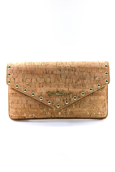 Lilly Pulitzer Women's Gold Studs Envelope Cork Pouch Wallet Tan Size M