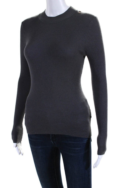 Ted Baker Womens Ribbed Textured Round Neck Long Sleeve Pullover Top Gray Size 1