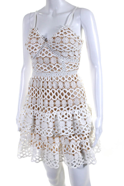 Lulus Womens Battenberg Lace Textured Layered Tiered Zipped Dress White Size XS