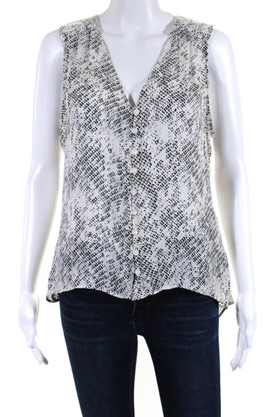 Parker Womens Silk Spotted Print V Neck Sleeveless Blouse White Size XS