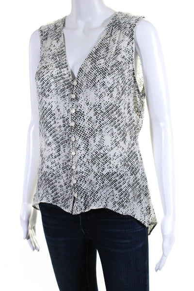 Parker Womens Silk Spotted Print V Neck Sleeveless Blouse White Size XS