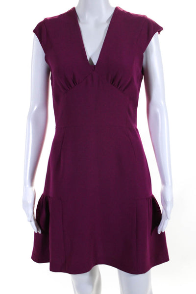 Sandro Womens Back Zip Sleeveless Knee Length V Neck Shift Dress Purple Size 2