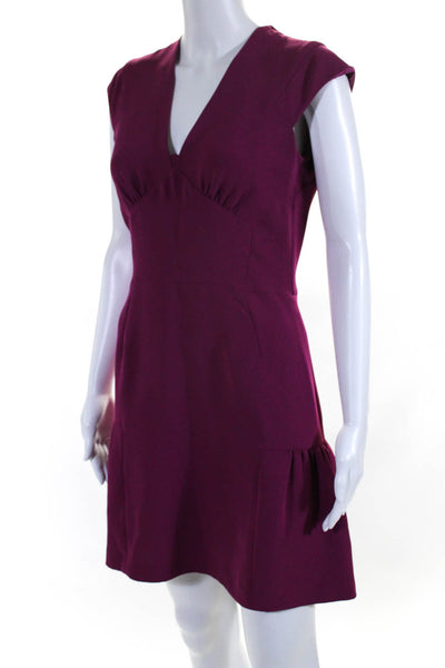 Sandro Womens Back Zip Sleeveless Knee Length V Neck Shift Dress Purple Size 2