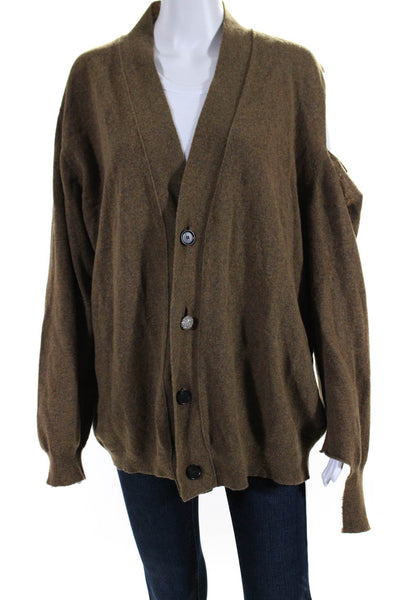 Erika Cavallini Womens Cold Shoulder Distressed Cardigan Sweater Brown Large