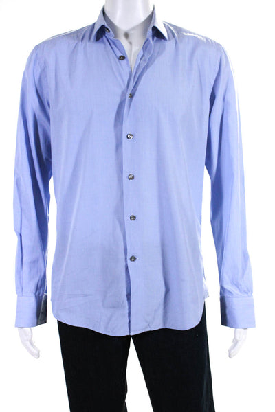 Lanvin Mens Button Front Long Sleeve Collared Dress Shirt Blue Size 15 3/4