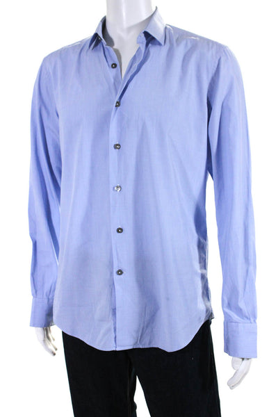 Lanvin Mens Button Front Long Sleeve Collared Dress Shirt Blue Size 15 3/4