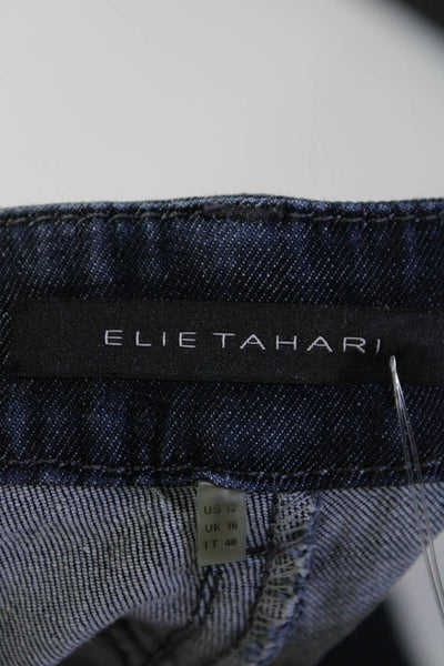 Elie Tahari Women's Button Closure Dark Wash Straight Leg Denim Pant Size 16