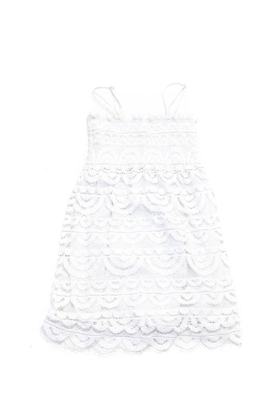 PilyQ Childrens Girls Lace Smocked Square Neck Cover Up Dress White Size Medium