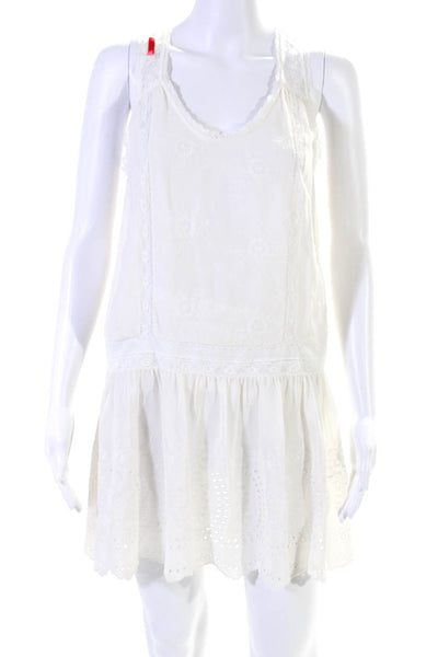 Joie Womens Lace Trim Scoop Neck Sleeveless Drop Waist Dress White Size XS