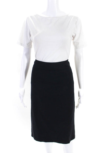 Gianfranco Ferre Womens Dark Navy Wool Side Zip Knee Length Pencil Skirt Size 12