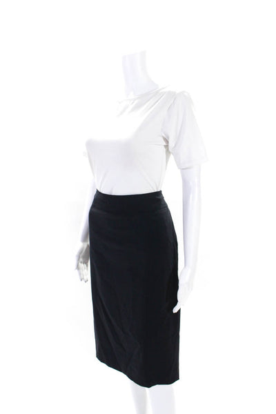 Gianfranco Ferre Womens Dark Navy Wool Side Zip Knee Length Pencil Skirt Size 12