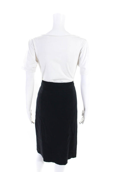 Gianfranco Ferre Womens Dark Navy Wool Side Zip Knee Length Pencil Skirt Size 12