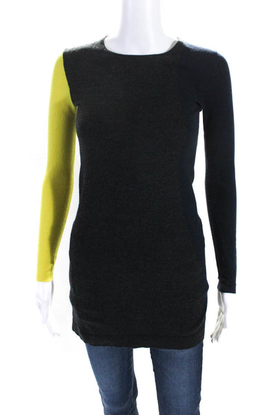 Theory Womens Gray Color Block Crew Neck Long Sleeve Tunic Sweater Top Size P