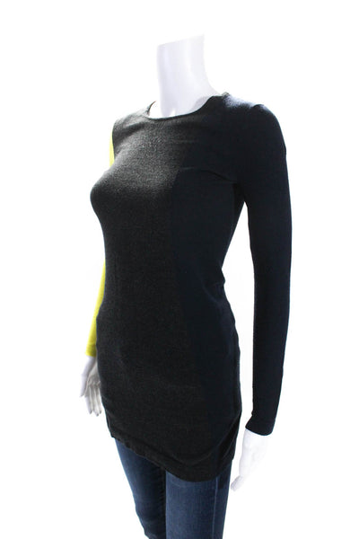 Theory Womens Gray Color Block Crew Neck Long Sleeve Tunic Sweater Top Size P