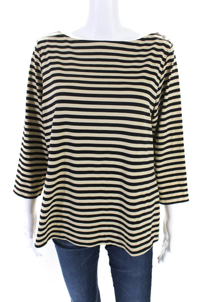 J. Mclaughlin Womens Beige Black Striped Boat Neck Long Sleeve Blouse Top SizeXL