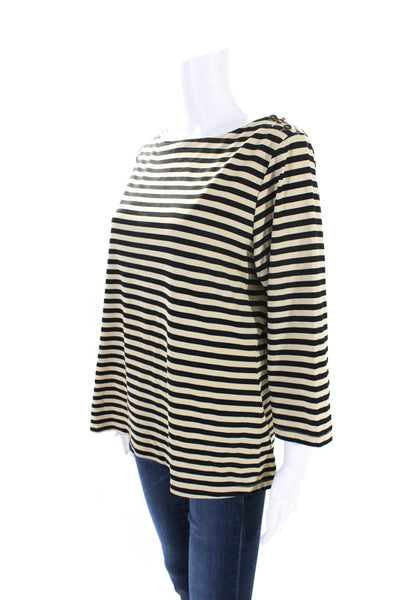 J. Mclaughlin Womens Beige Black Striped Boat Neck Long Sleeve Blouse Top SizeXL