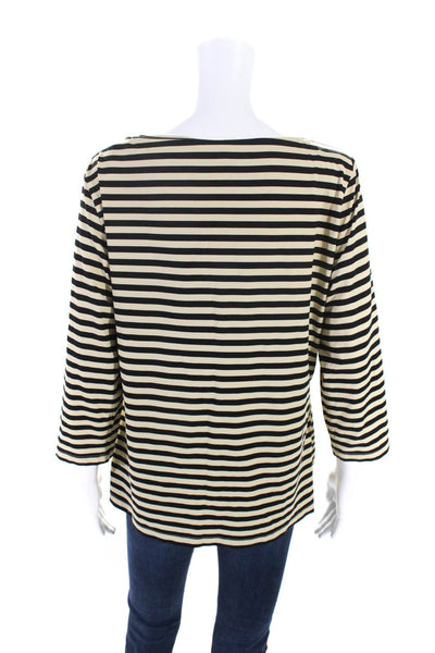 J. Mclaughlin Womens Beige Black Striped Boat Neck Long Sleeve Blouse Top SizeXL