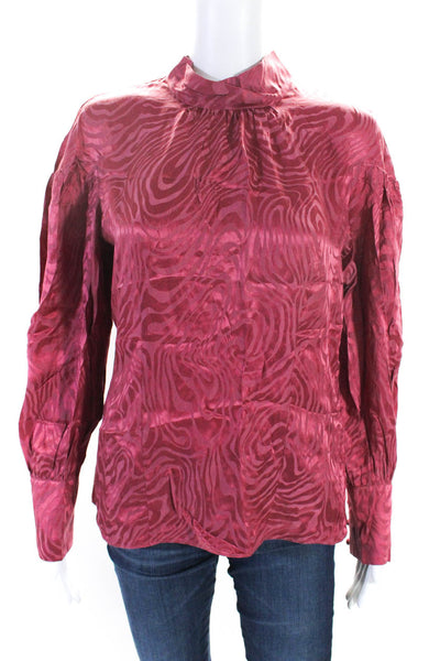 Rebecca Taylor Womens Red Silk Printed High Neck Long Sleeve Blouse Top Size 8