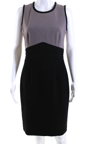 Boss Hugo Boss Womens Back Zip Sleeveless Crew Neck Sheath Dress Black Brown 4