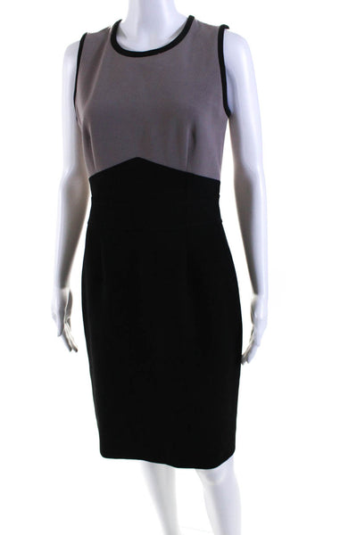 Boss Hugo Boss Womens Back Zip Sleeveless Crew Neck Sheath Dress Black Brown 4