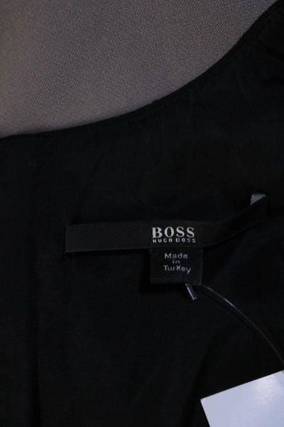 Boss Hugo Boss Womens Back Zip Sleeveless Crew Neck Sheath Dress Black Brown 4