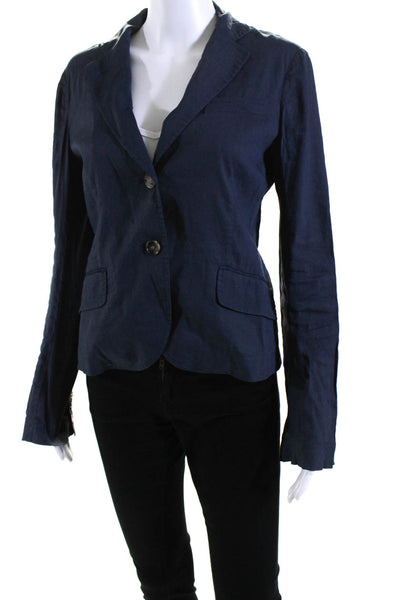 Theory Womens Long Sleeve Lapel Button Down Collared Top Blue Size 4