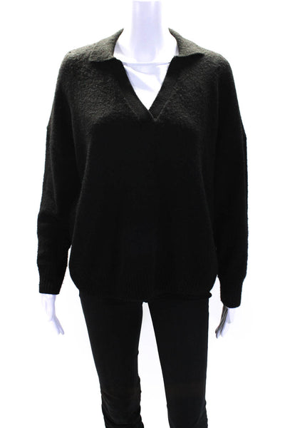 Central Park West Womens V Neck Collared Oversize Sweater Black Size Medium