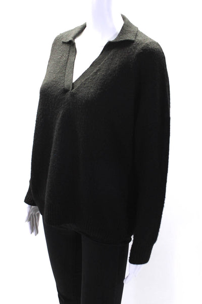 Central Park West Womens V Neck Collared Oversize Sweater Black Size Medium