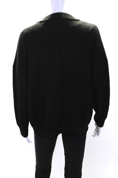 Central Park West Womens V Neck Collared Oversize Sweater Black Size Medium