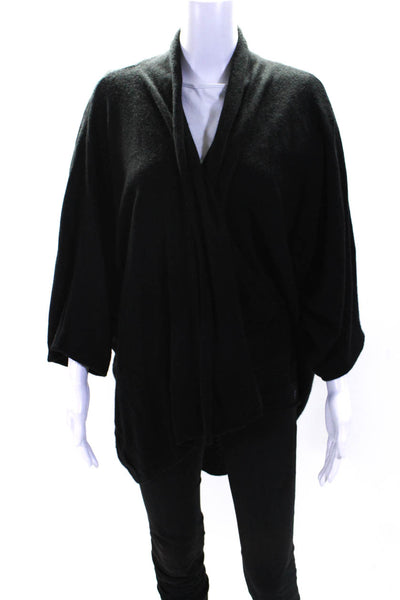 Calypso Womens 3/4 Sleeve Waterfall Cardigan Sweater Black Cashmere Size Small