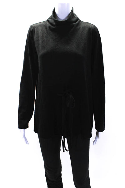 Les Copains Womens Tie Front Bow Turtleneck Sweater Black Wool Size IT 44