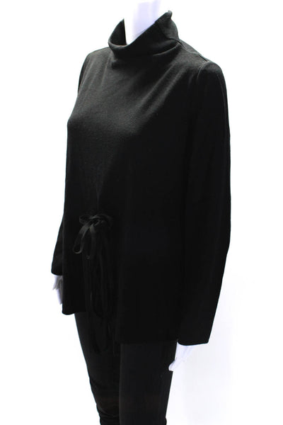 Les Copains Womens Tie Front Bow Turtleneck Sweater Black Wool Size IT 44