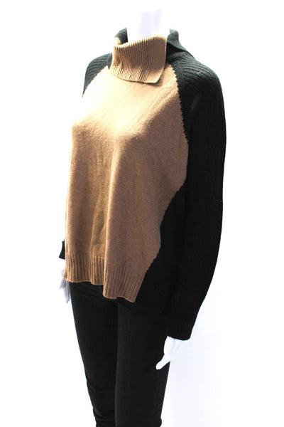 D. Exterior Womens Color Block Raglan Turtleneck Sweater Black Brown Size Medium