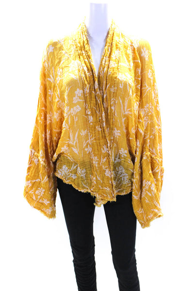 FP One by Free People Womens Floral Print Long Sleeves Blouse Yellow Size Extra