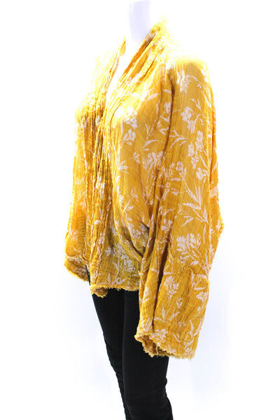 FP One by Free People Womens Floral Print Long Sleeves Blouse Yellow Size Extra