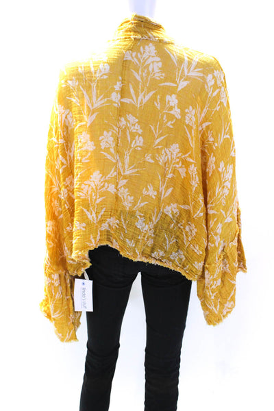 FP One by Free People Womens Floral Print Long Sleeves Blouse Yellow Size Extra