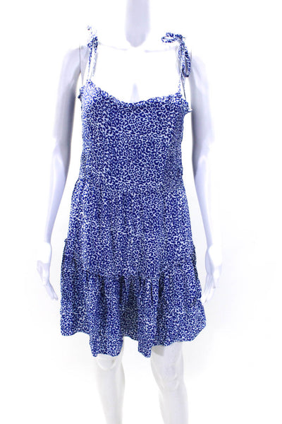 Lem Lem Womens Animal Print Smocked Sleeveless A Line Dress White Blue Size Medi