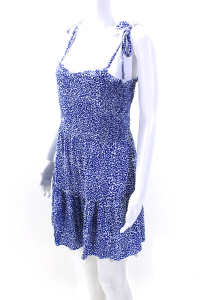 Lem Lem Womens Animal Print Smocked Sleeveless A Line Dress White Blue Size Medi