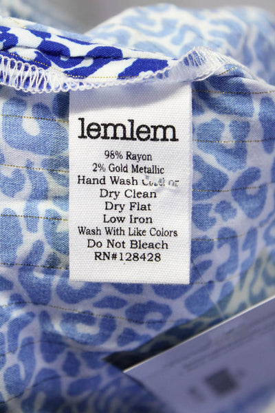 Lem Lem Womens Animal Print Smocked Sleeveless A Line Dress White Blue Size Medi