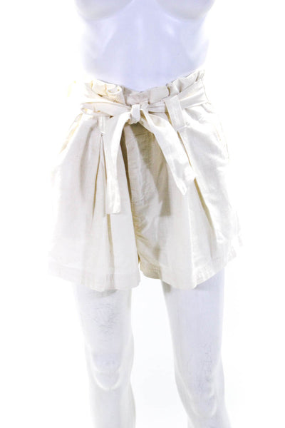 Free People Womens Pleated Front Belted High Rise Shorts White Cotton Size 6