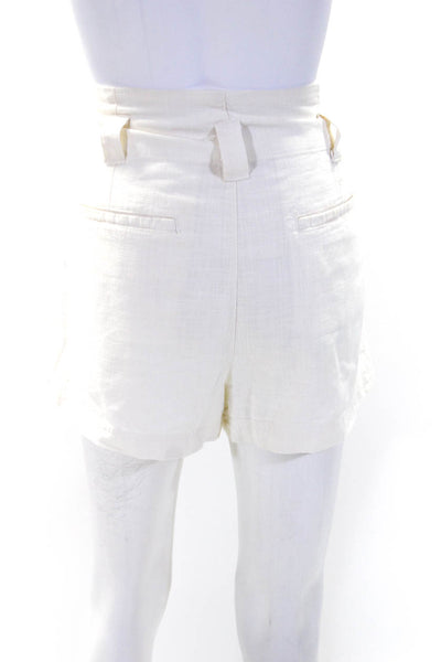 Free People Womens Pleated Front Belted High Rise Shorts White Cotton Size 6