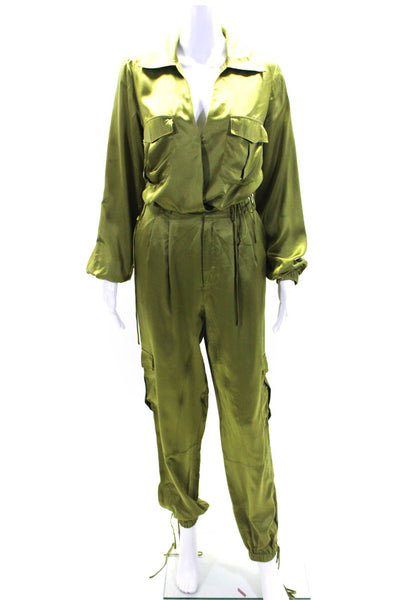 Nicholas Womens Silk Long Sleeves Cropped Blouse Pant Set Green Size 6/4