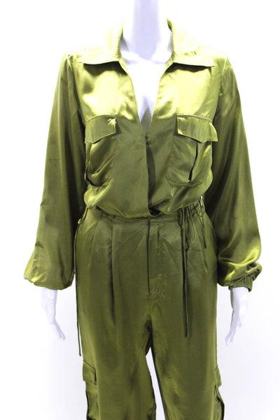 Nicholas Womens Silk Long Sleeves Cropped Blouse Pant Set Green Size 6/4