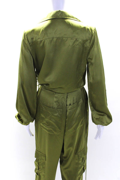 Nicholas Womens Silk Long Sleeves Cropped Blouse Pant Set Green Size 6/4