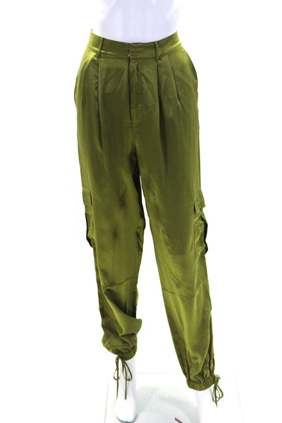 Nicholas Womens Silk Long Sleeves Cropped Blouse Pant Set Green Size 6/4