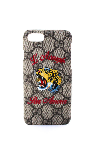 Gucci Coated Canvas Blind For Love Tiger Graphic Print iPhone 7/8 Case Brown