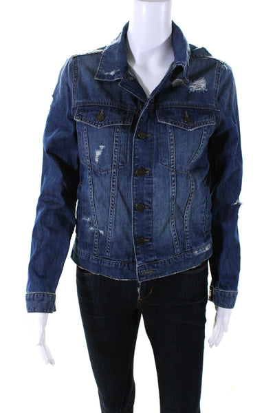 DL Womens Maddox Cotton Dark Wash Denim Buttoned Distress Jacket Blue Size XS