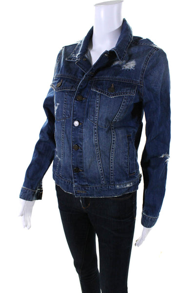 DL Womens Maddox Cotton Dark Wash Denim Buttoned Distress Jacket Blue Size XS